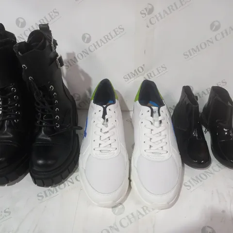 BOX OF APPROXIMATELY 15 ASSORTED PAIRS OF SHOES AND FOOTWEAR ITEMS IN VARIOUS STYLES AND SIZES TO INCLUDE CLARKS, LOCI, GLAMOROUS, ETC