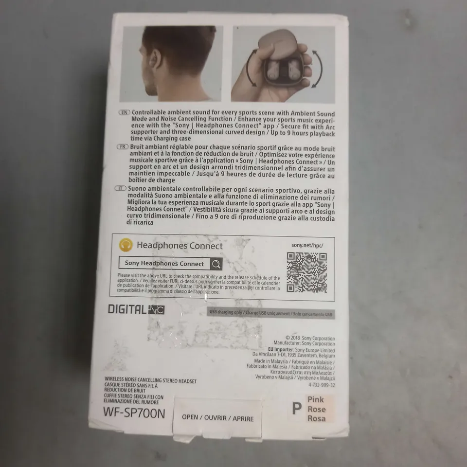 BOXED SONY SPORT WIRELESS NOISE CANCELLING EARBUDS IN ROSE