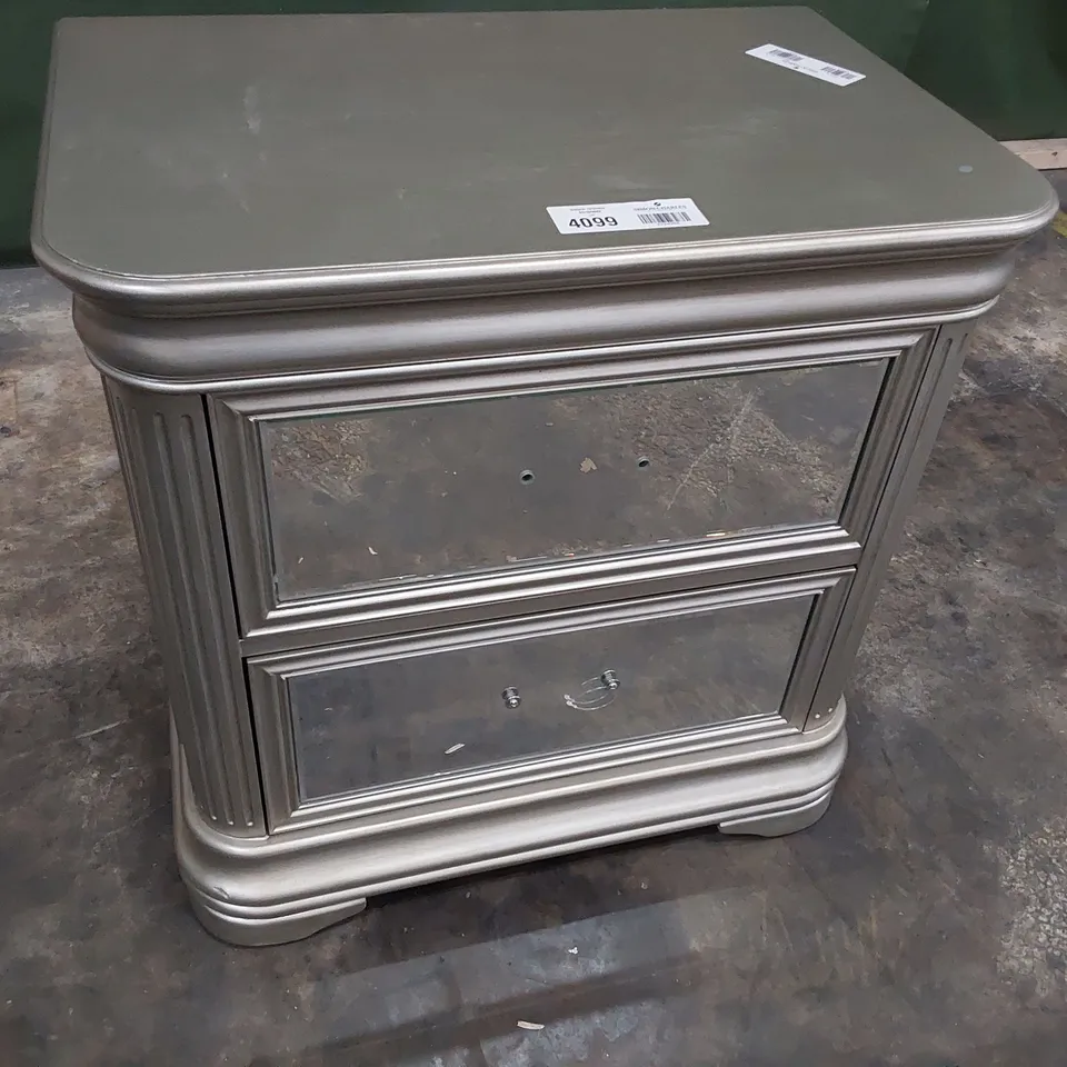 DESIGNER TWO DRAWER BEDSIDE CHEST MIRROR DRAWER FRONTS SILVER FINISH