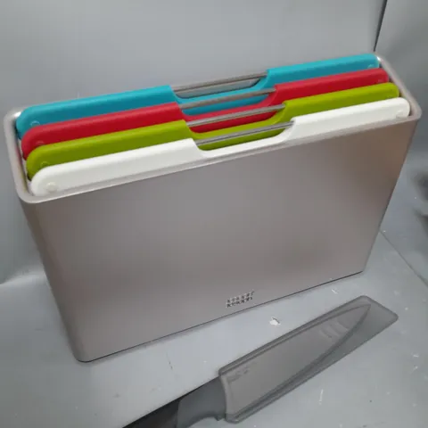 JOSEPH JOSEPH SET OF 4 FOLIO CUTTING BOARDS WITH CHEF'S KNIFE
