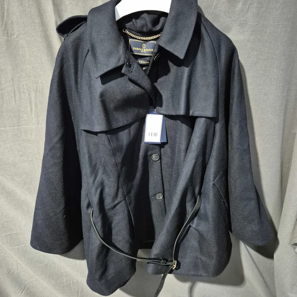 FAIRFAX & FAVOR THE SIENNA WOOL CAPE – NAVY HERRINGBONE, UK 18