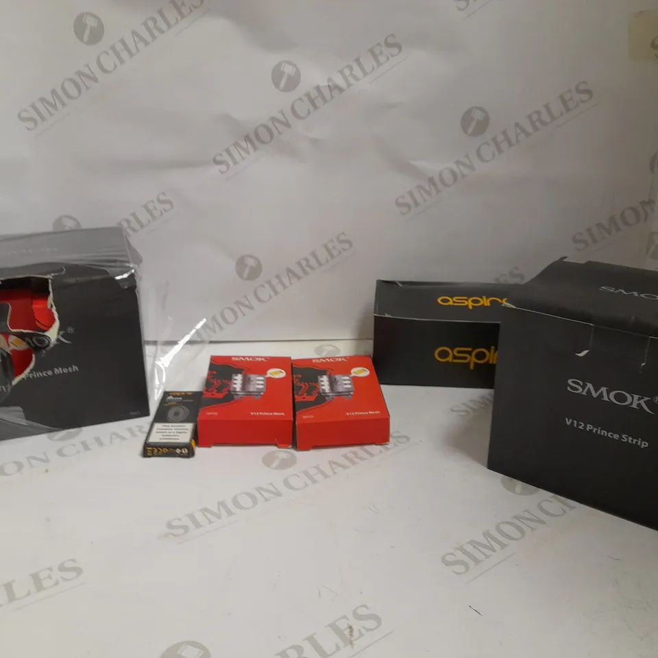 LOT OF APPROXIMATELY 10 E-CIGARETTE RELATED ITEMS TO INCLUDE ADJUSTABLE 218 CHARON, SMOANT BATTLESTAR 200W TC MOD, AND ASPIRE CLEITO ETC. 