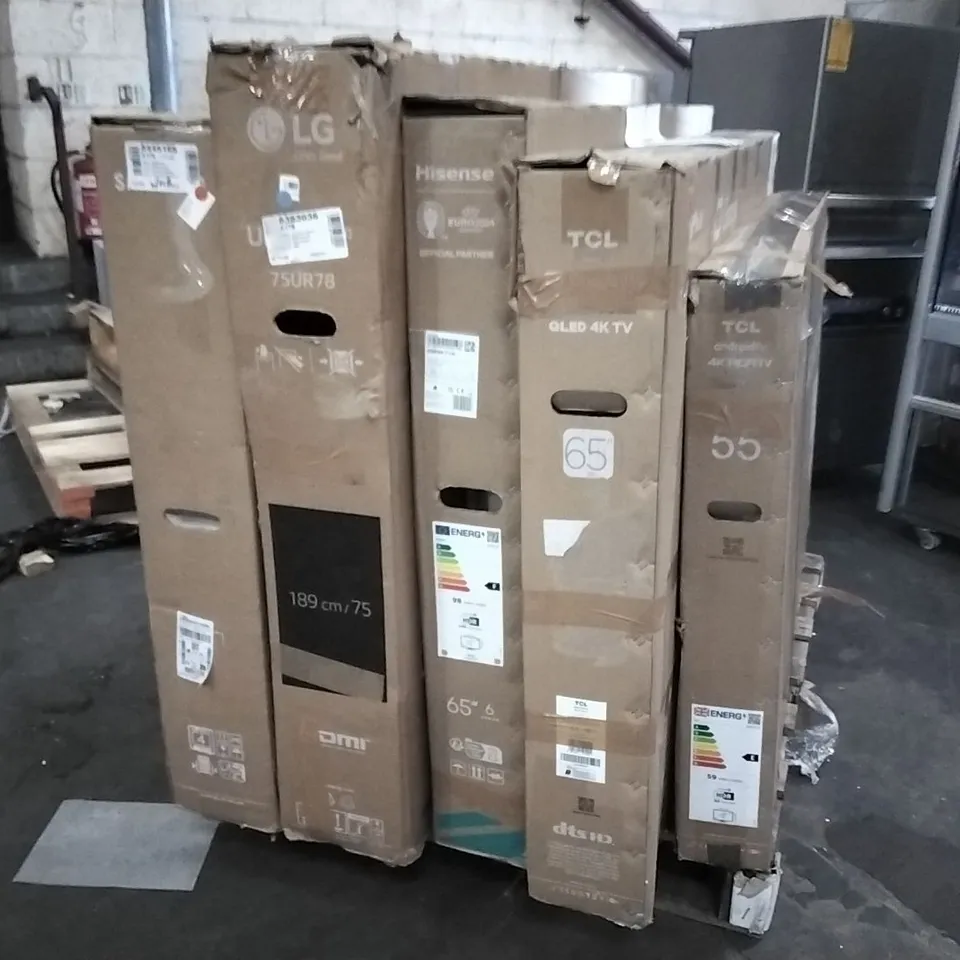 PALLET OF 5 ASSORTED TV'S TO INCLUDE HISENSE, TCL