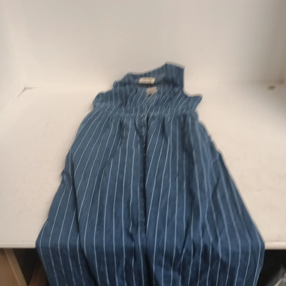 UK 12 NOBODY'S CHILD BLUE DENIM SLEEVELESS PINSTRIPE