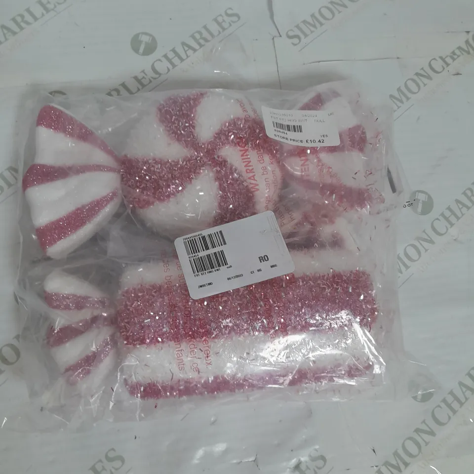 HANGING SWEET DECORATION SET OF 2 IN GLITTER RED AND WHITE