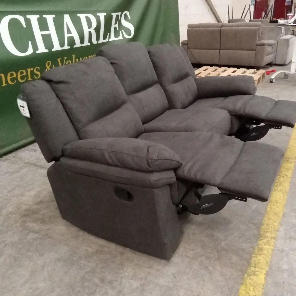 ALBION FABRIC 3 SEATER HIGH BACK MANUAL RECLINER SOFA - CHARCOAL RRP £749