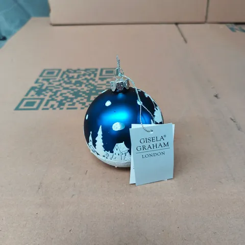 GISELLA GRAHAM LONDON BLUE CHRISTMAS ORNAMENT – SNOWY VILLAGE DESIGN - BOX OF 12