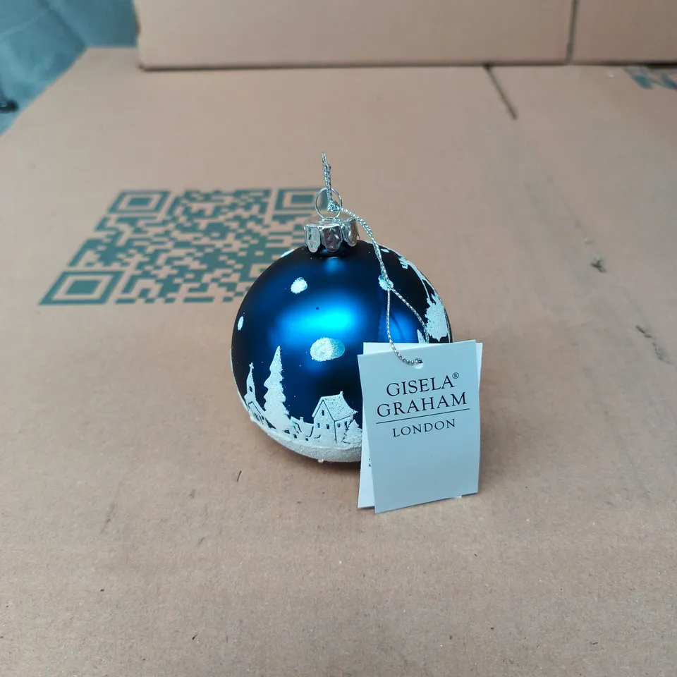 GISELLA GRAHAM LONDON BLUE CHRISTMAS ORNAMENT – SNOWY VILLAGE DESIGN - BOX OF 12