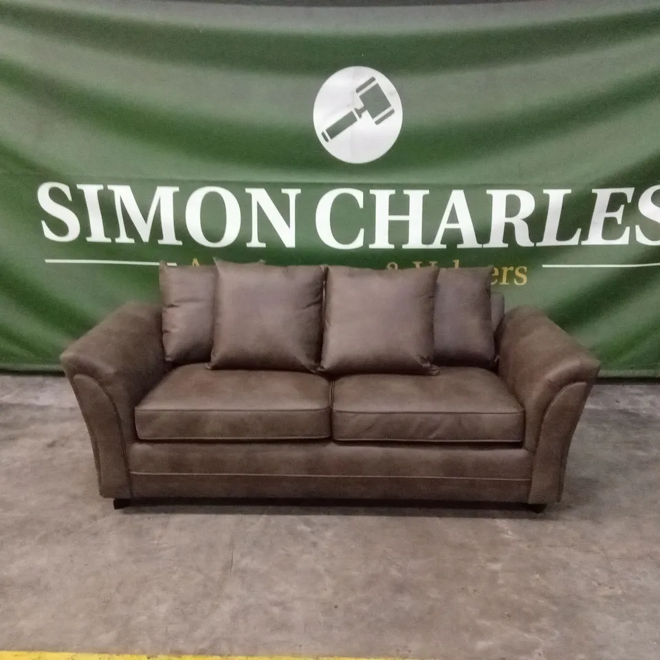 DURY LEATHER LOOK 3 SEATER SOFA - CHOCOLATE RRP £599