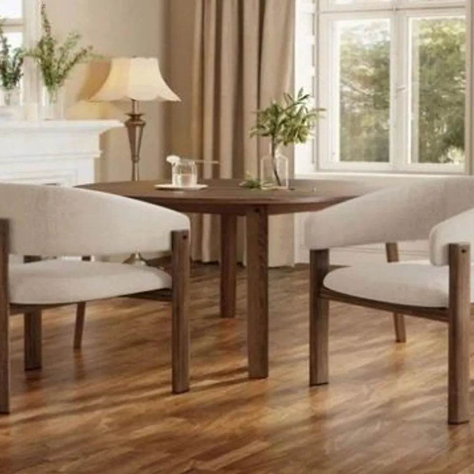 BOXED SET OF 2 DINING CHAIRS - BEIGE FABRIC
