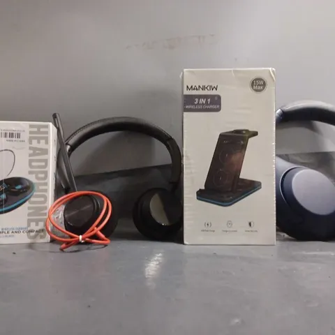 APPROXIMATELY 6 ASSORTED ITEMS TO INCLUDE - EXTRA BASS EARBUDS , SONY HEADPHONES , MANKIQ 3 IN 1 ETC