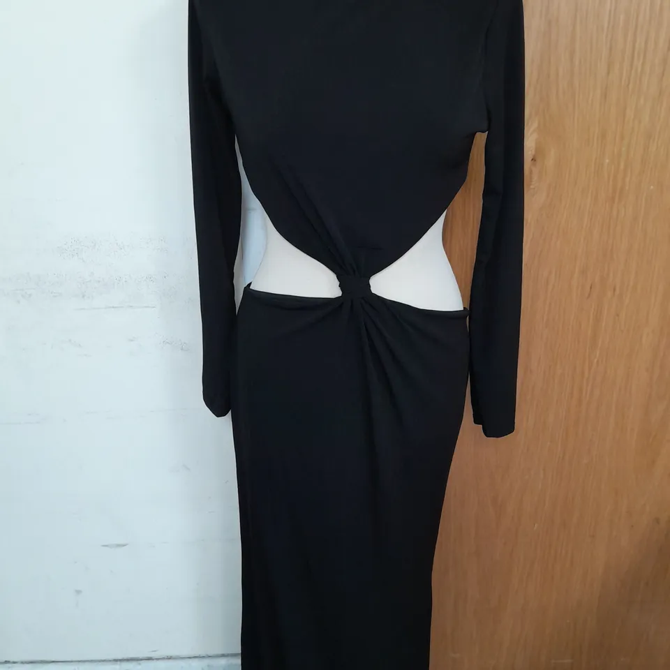 ASOS DESIGN SLASH NECK KNOT FRONT BACKLESS MAXI DRESS IN BLACK SIZE M