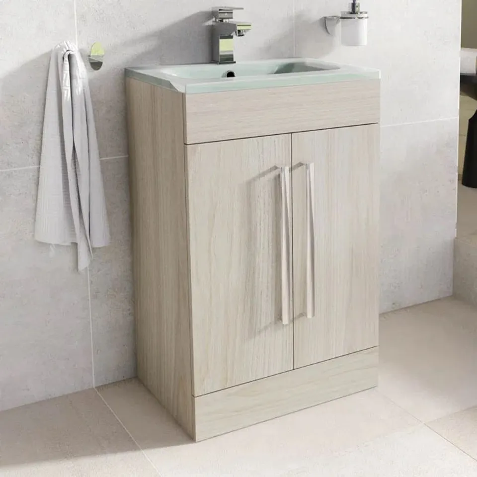 BOXED APARICIO 515mm FREE STANDING SINGLE BATHROOM VANITY WITH INTEGRATED CERAMIC BASIN (2 BOXES)