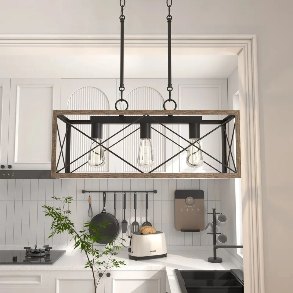 BOXED JIYEON 3 - LIGHT WALNUT KITCHEN ISLAND PENDANT (1 BOX)