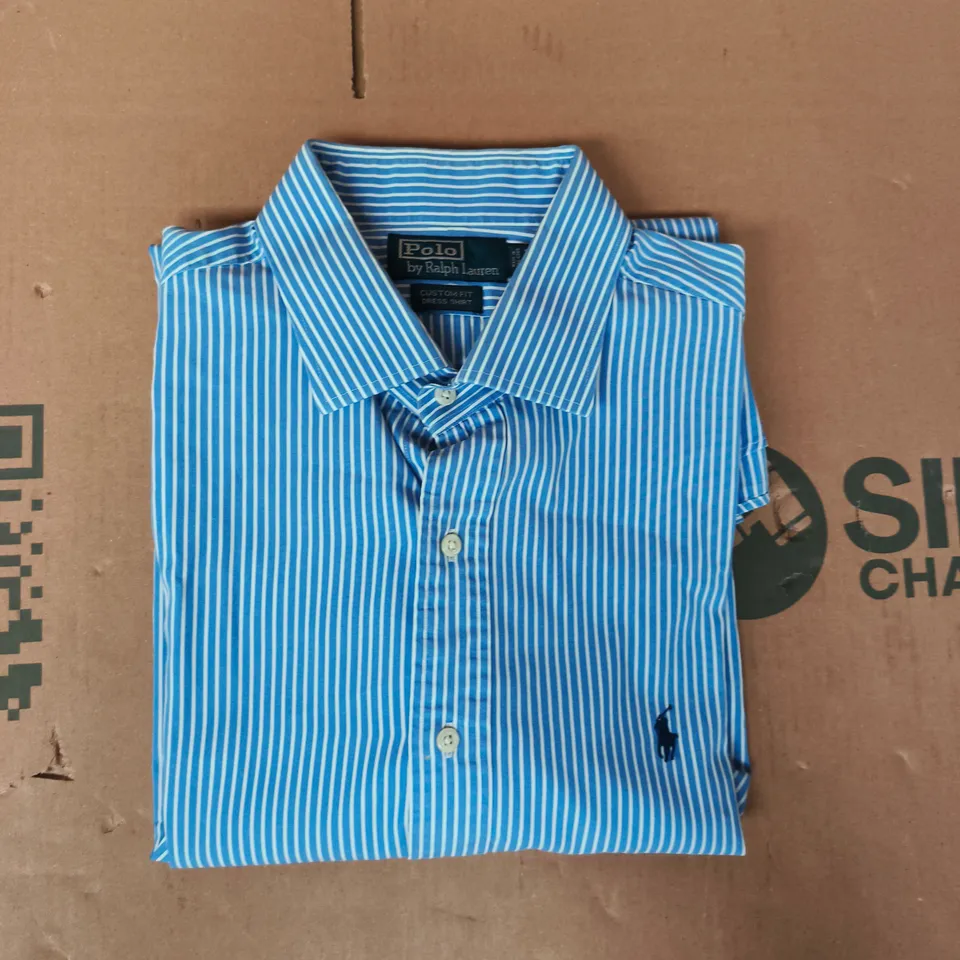 POLO RALPH LAUREN CUSTOM FIT DRESS SHIRT IN BLUE/WHITE SIZE 17.5/44