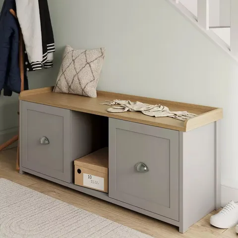 GFW LANCASTER 2 DOOR SHOE BENCH - GREY - COLLECTION ONLY