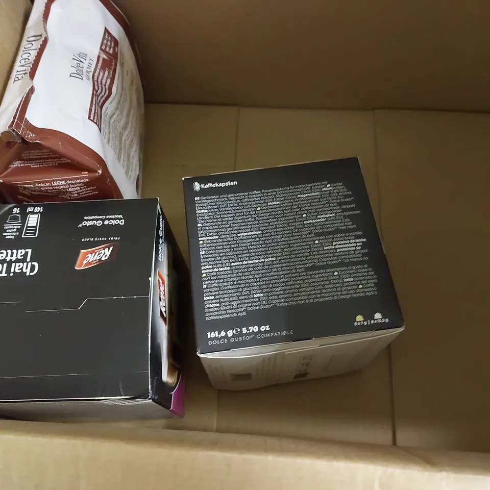 BOX OF APPROX 6 ITEMS TO INCLUDE SENSO NO TURNO MOCHA PODS, CAFE RENE COFFEE PODS AND KAFFEKAPSLEN COFFEE PODS