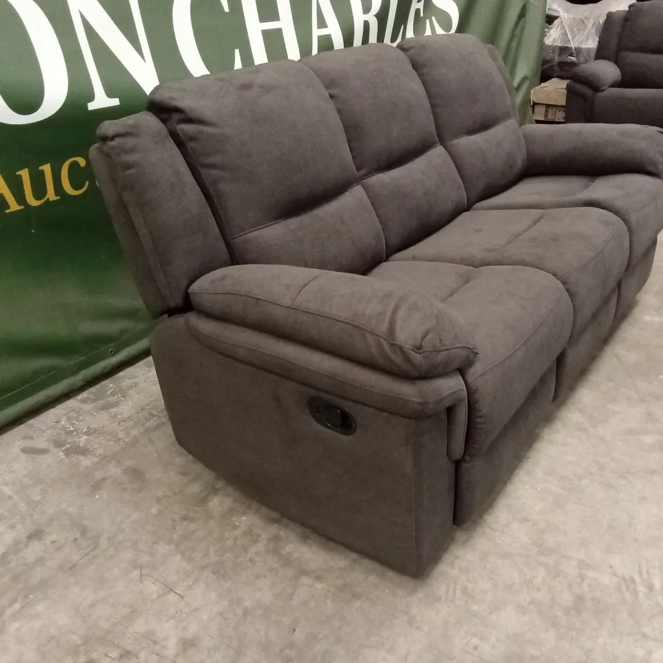 ALBION CHENILLE 3 SEATER HIGH BACK MANUAL RECLINER SOFA - CHARCOAL RRP £679