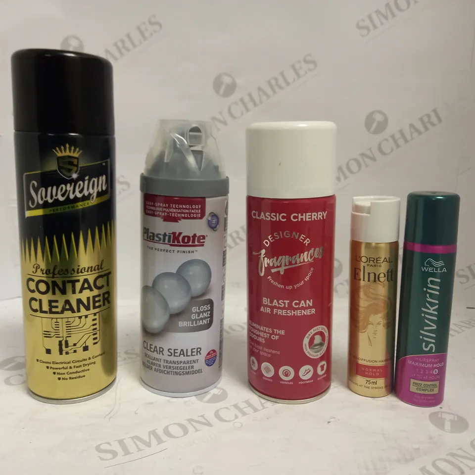 LOT OF APPROXIMATELY 15 ASSORTED AEROSOLS, TO INCLUDE ELECTRICAL CLEANER, HAIR CARE, SEALER, ETC - COLLECTION ONLY