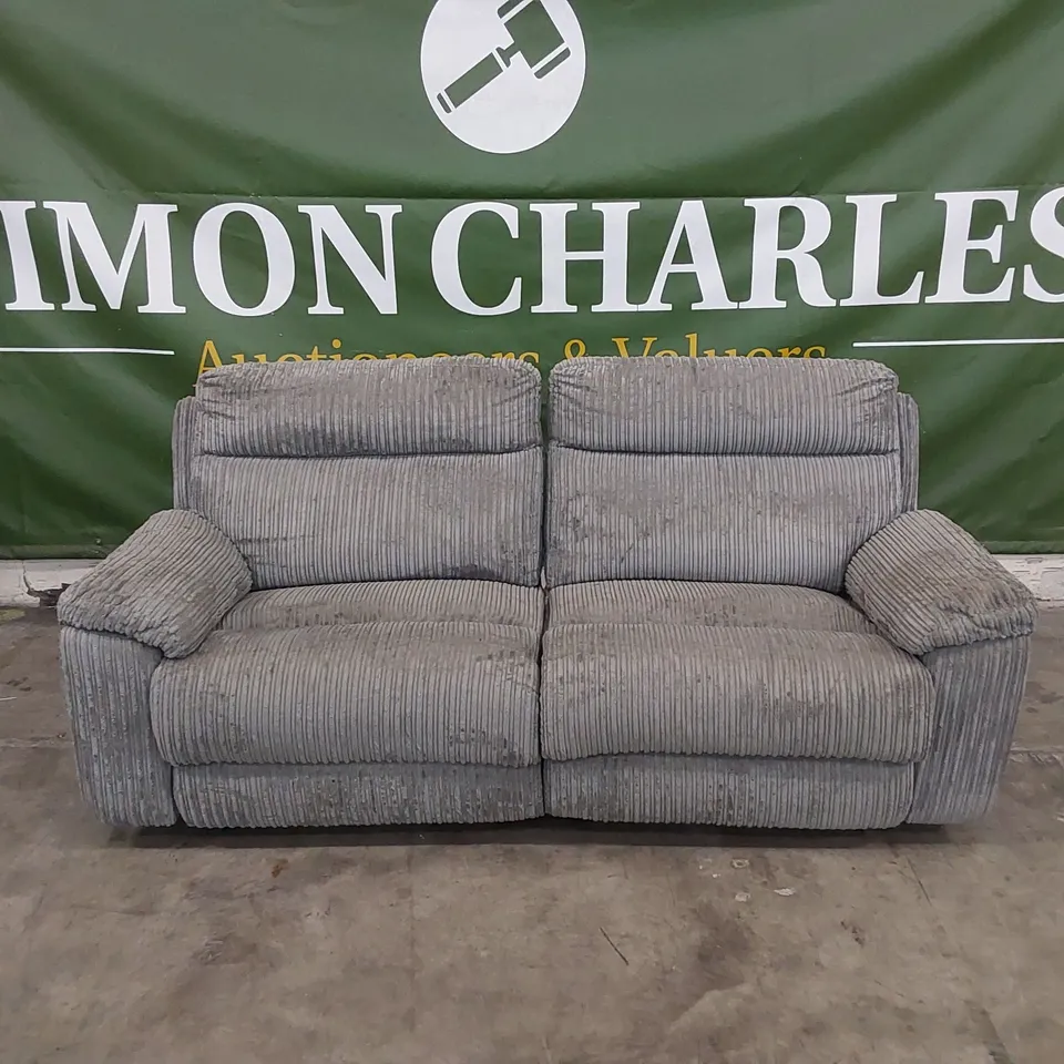DESIGNER MANUAL RECLINING GREY FABRIC UPHOLSTERED 3 SEATER SOFA