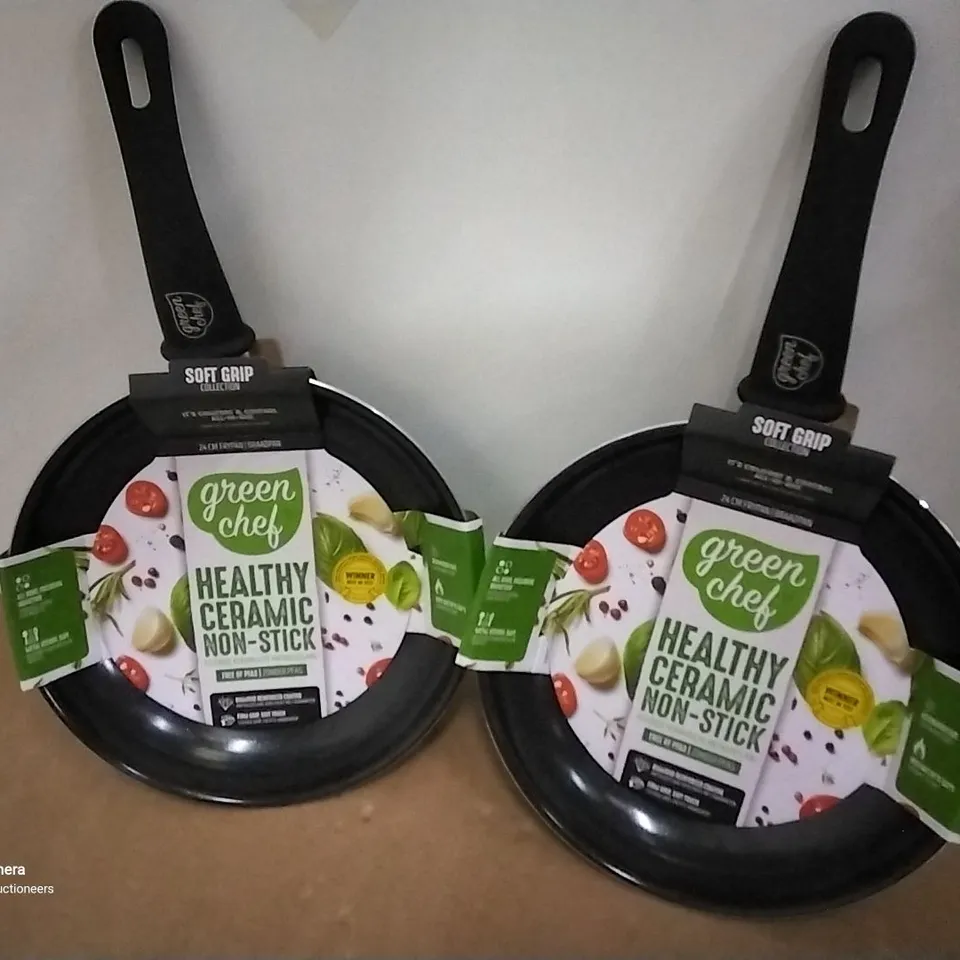 TWO GREEN CHEF 24cm NON STICK FRYING PANS