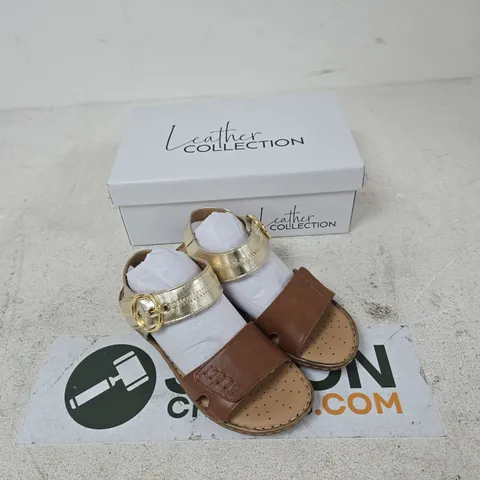 LEATHER COLLECTION TAN SANDALS WITH GOLD STRAPS – UK 4