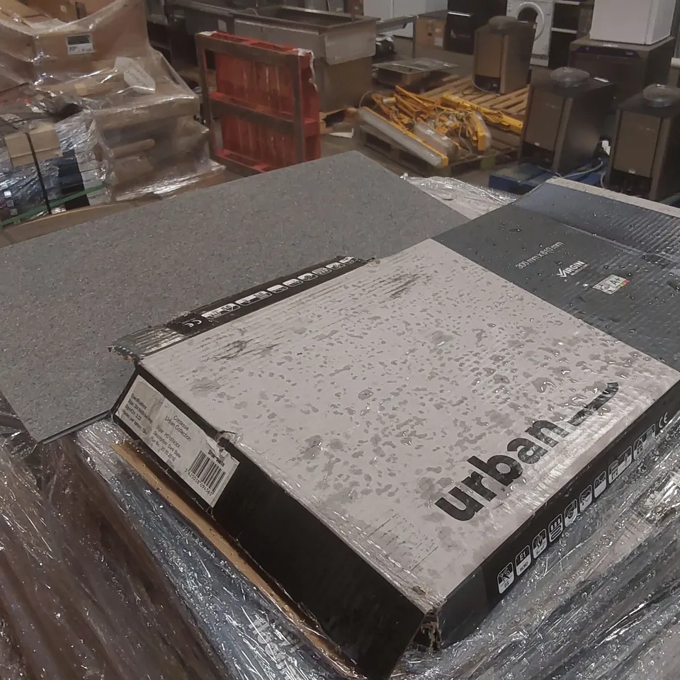 PALLET CONTAINING A VERY LARGE QUANTITY OF BRAND NEW ASSORTED LUXURY VINYL TILE FLOORING TO INCLUDE: CANTESSE URBAN COLLECTION DARK SLATE, ELETILE UK PINK ASTRAL