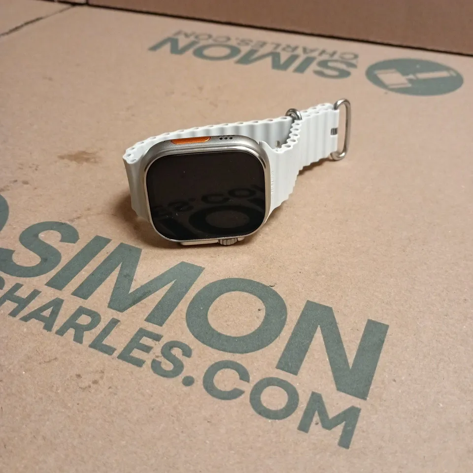 APPLE WATCH ULTRA 49MM TITANIUM & CERAMIC CASE – WHITE SPORT BAND UNBOXED