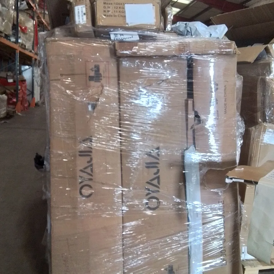 PALLET OF ASSORTED HOUSEHOLD GOODS AND PRODUCTS TO INCLUDE;CAT TREE,RUBBER RINGS GAME