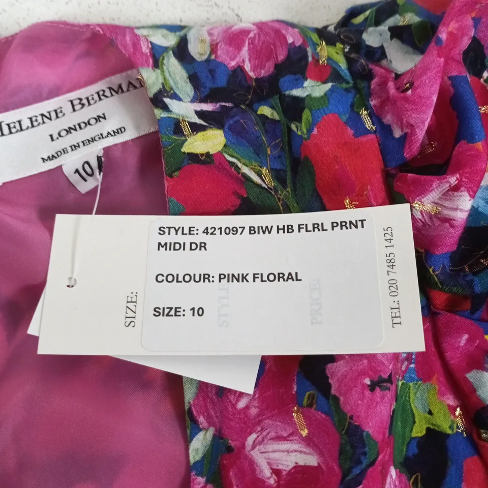 HELENE BERMAN LONDON PINK FLORAL PRINTED MIDI DRESS – UK 10