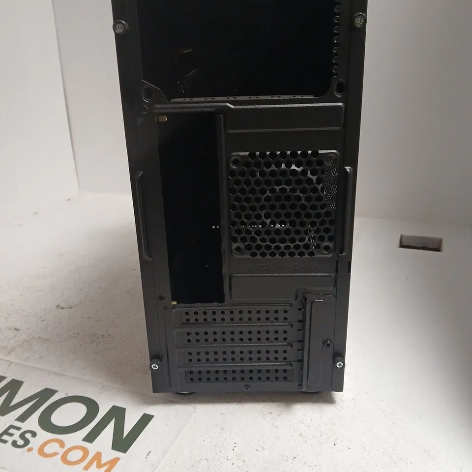 BLACK DESKTOP PC TOWER WITH FRONT USB PORTS AND INTEGRATED TOP HANDLE CASE ONLY
