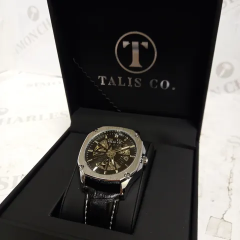 TALIS CO SKELETON DIAL LEATHER STRAP WRISTWATCH