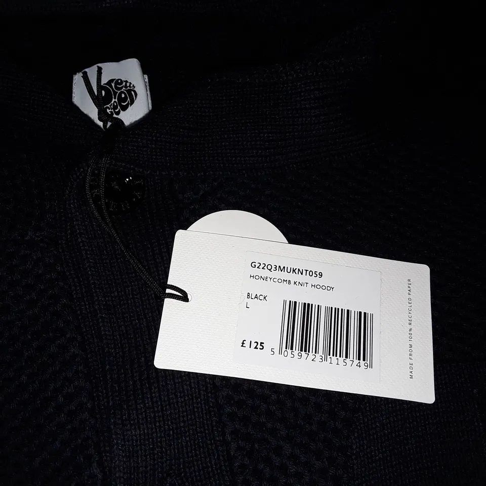 PRETTY GREEN BLACK HONEYCOMB KNIT HOODY - L