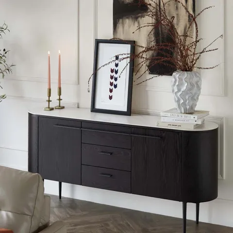 BOXED DANETTI MANHATTAN WHITE CERAMIC WITH BLACK ASH VENEER CHEST OF DRAWERS