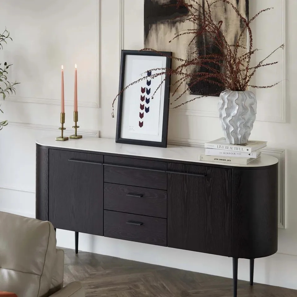 BOXED DANETTI MANHATTAN WHITE CERAMIC WITH BLACK ASH VENEER CHEST OF DRAWERS