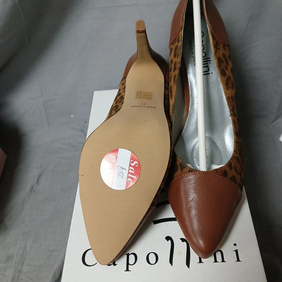 CAPOLLINI UK 7.5 LEOPARD PRINT LEATHER PUMPS – RAYNA TAN, EU 41