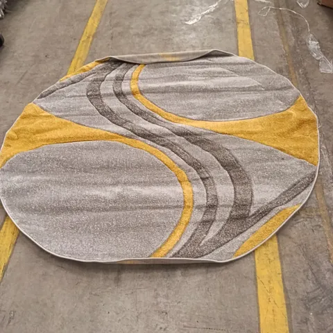ROUND ABSTRACT RUG IN GREY & MUSTARD YELLOW APPROXIMATELY 168 CM X 178 CM