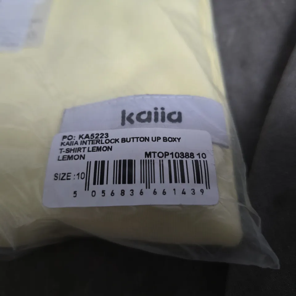KAIA INTERLOCK BUTTON UP BOXY T-SHIRT – LEMON – UK 10