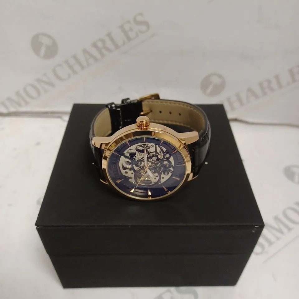 MENS ZIHLMANN & CO AUTOMATIC WATCH - Z210 – SKELETON DIAL – GOLD COLOUR CASE – GENUINE LEATHER CASE – HAND ASSEMBLED 
