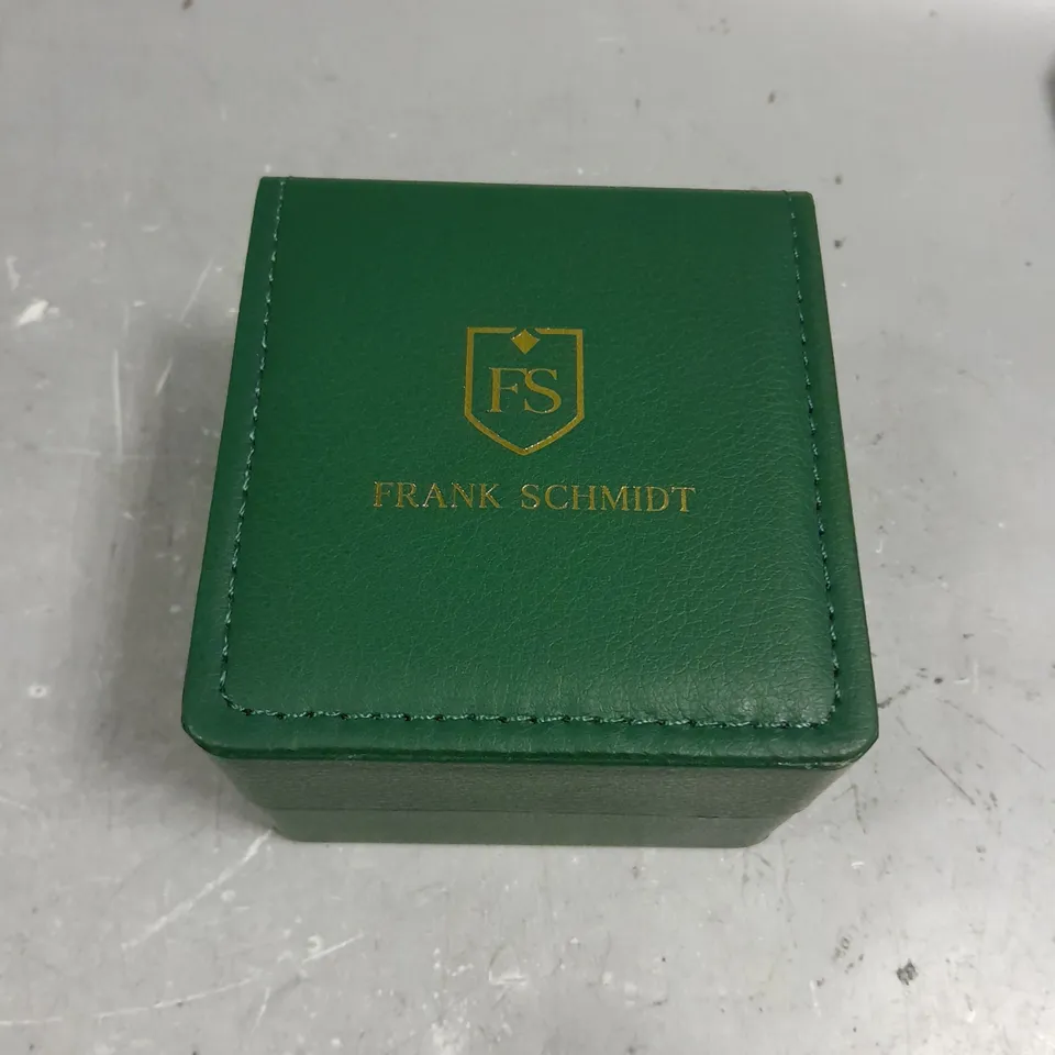 BOXED FRANK SCHMIDT TEXTURED DIAL WITH DATE & LEATHER STRAP WATCH