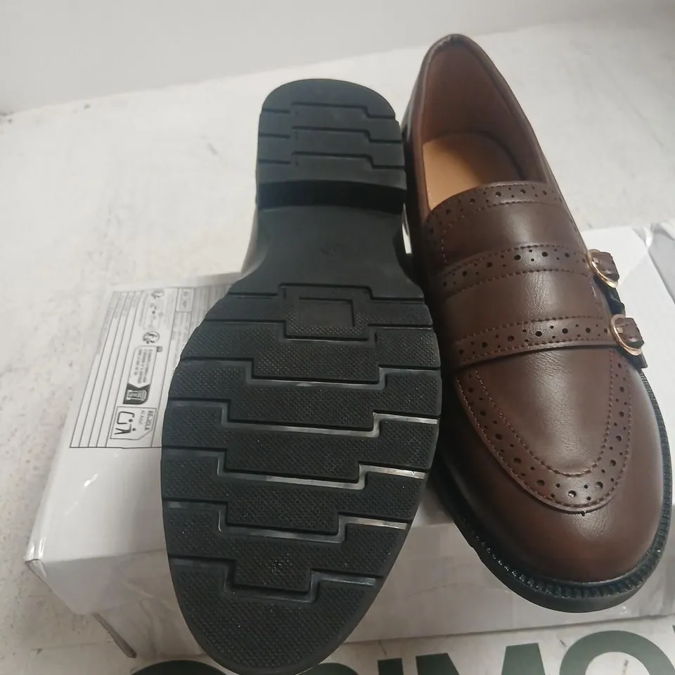 BROWN LEATHER DOUBLE-BUCKLE MONK STRAP SHOES – EU38 (UK6)