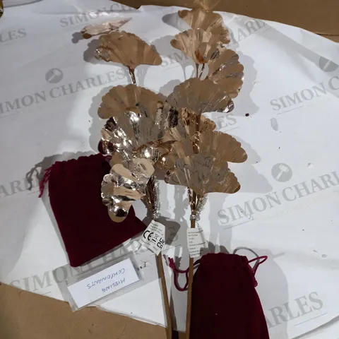 ALISON CORK SET OF 2 GINKO LEAF PRELIT STEMS - GOLD