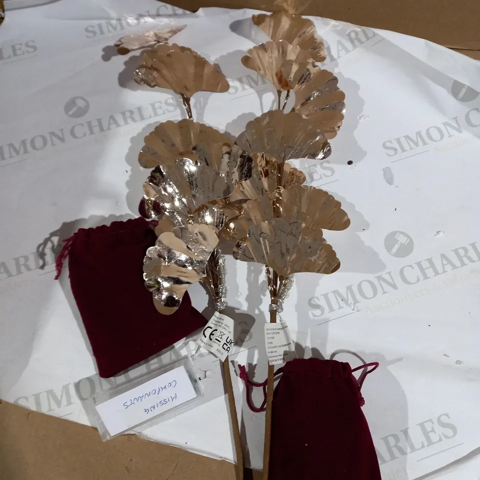 ALISON CORK SET OF 2 GINKO LEAF PRELIT STEMS - GOLD