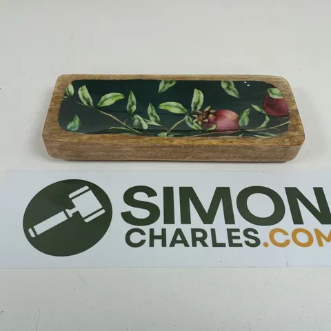 POMEGRANATE GREEN MANGO WOOD RECTANGULAR SERVING DISH 