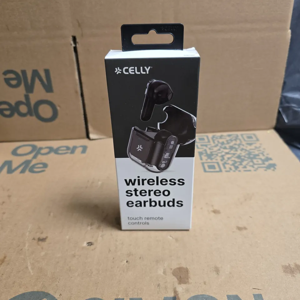 CELLY WIRELESS STEREO EARBUDS, TOUCH REMOTE CONTROLS. BOXED