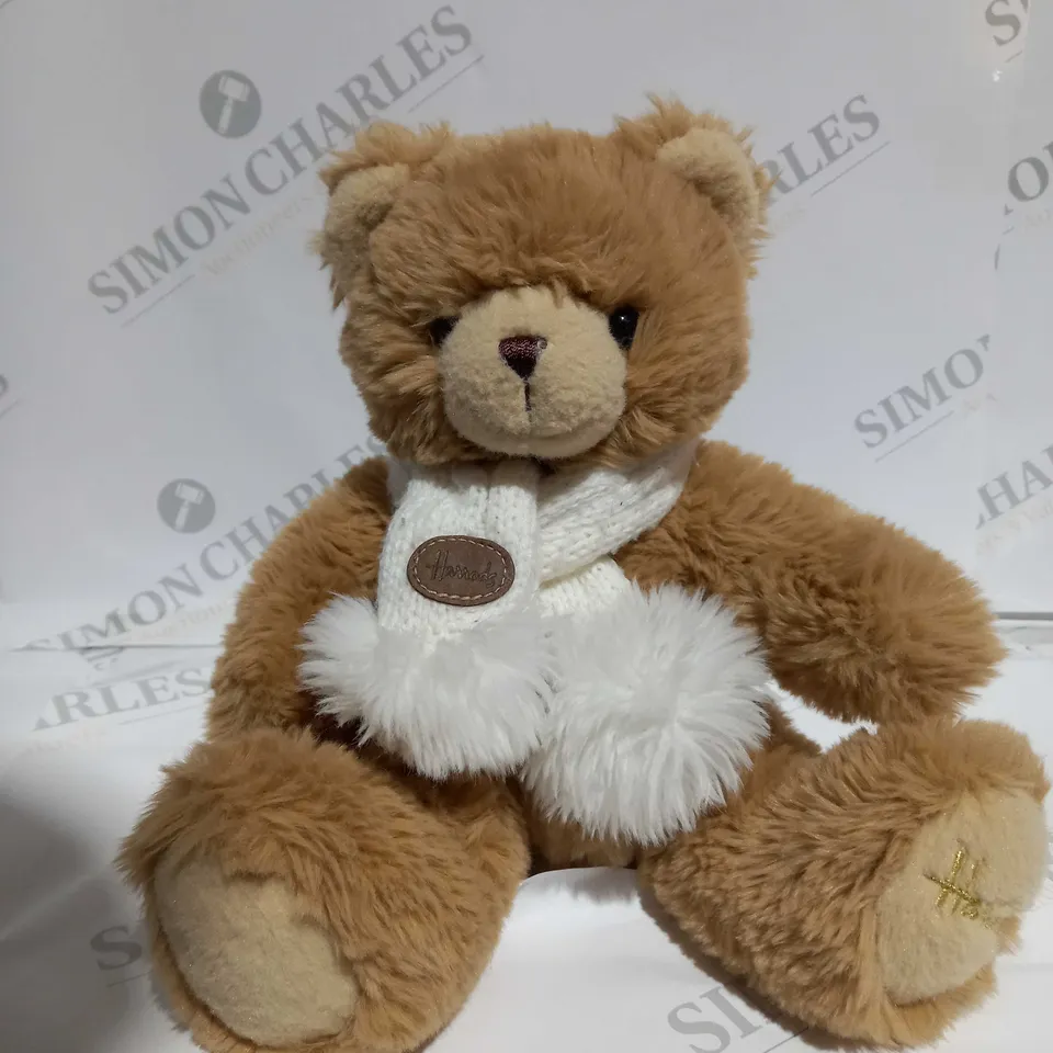 HARRODS TEDDY BEAR BROWN WITH WHITE SCARF 