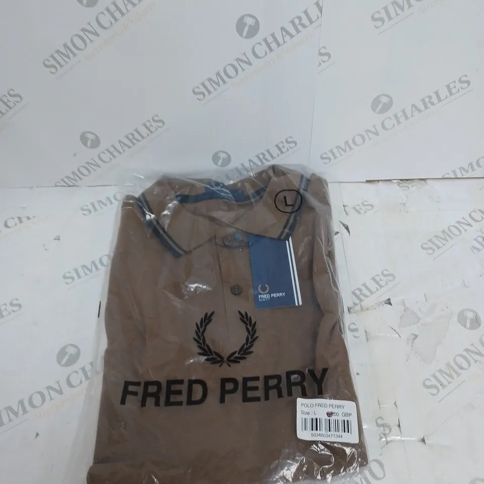 MENS FRED PERRY POLO TOP LARGE BROWN 