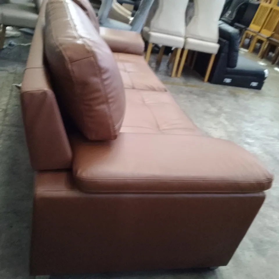 QUALITY DESIGNER 3 SEATER SOFA - BROWN LEATHER
