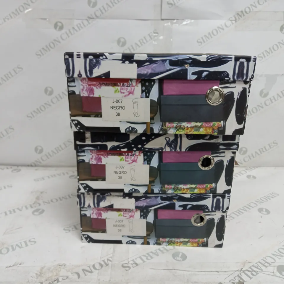 3 BOXED PAIRS OF BESTINN BLACK KNEE-HIGH HEELED BOOTS SIZE 38 