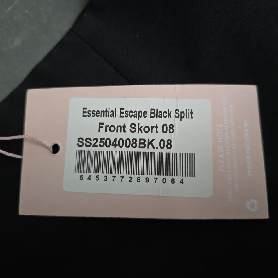 PINK BOUTIQUE ESSENTIAL ESCAPE BLACK SPLIT-FRONT SKORT, UK 8